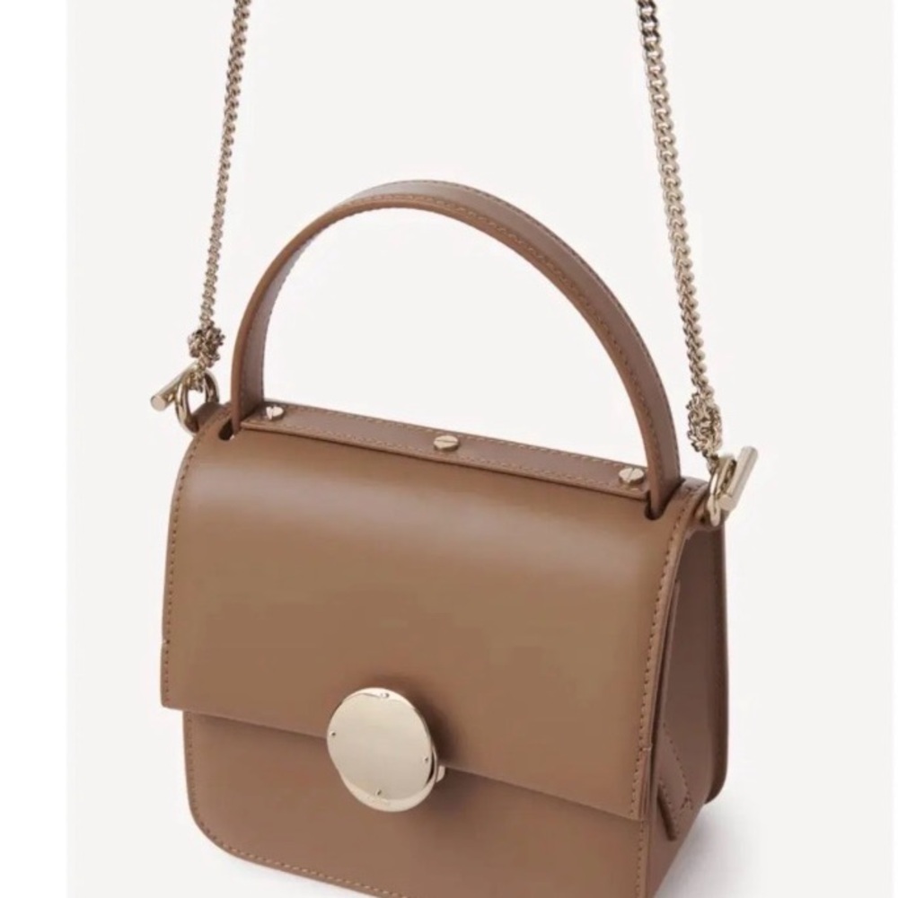Classic Brown Leather Top-Handle Crossbody Bag with Gold Hardware